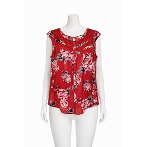 Candies Red Floral Lace Yoke Sleeveless Top Whimsygoth Cottagecore-Size Medium